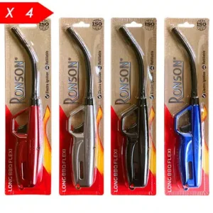 RONSON LONG BBQ FLEXI METALLIC HC-4 IN BLISTER (X4)