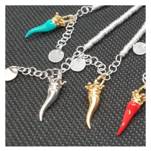 Bracciale anellini argento con Ciondolo Porta Fortuna "Ida Miceli DNY"-Cod.BR.BI.CI.DNY