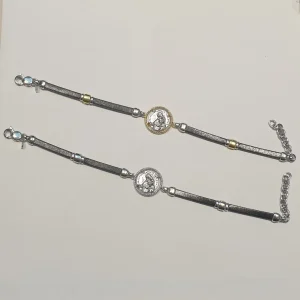 Bracciale Cordino Cuoio Piatto San Francesco di Paola in Argento - BR.SF.CP